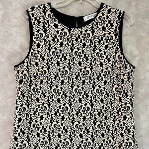 Black and Beige Lace Sleeveless XL Top by Kasper